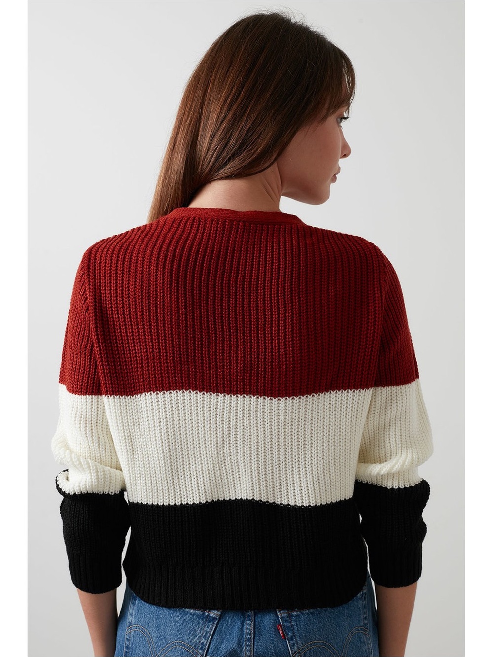 Urban Heritage Colorblock Rib-Knit Crew Sweater - Red, White, Black